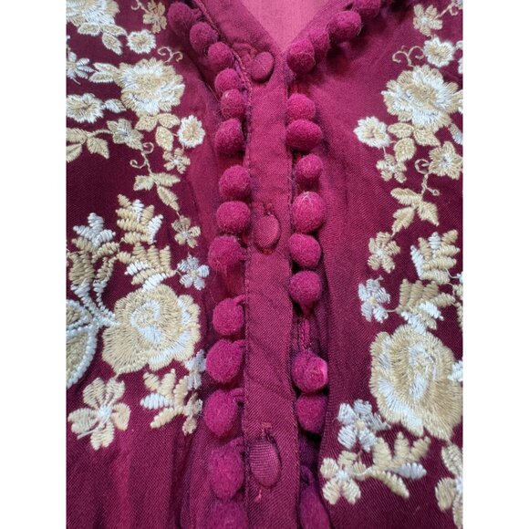Andree By Unit Womens Embroidered Long Sleeves Maxi Dress Size L Burgundy Boho - Picture 6 of 16